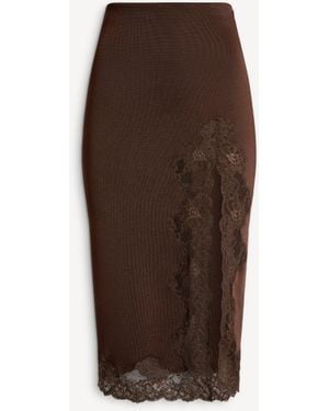 Balmain Knit Midi Skirt With Lace - Brown