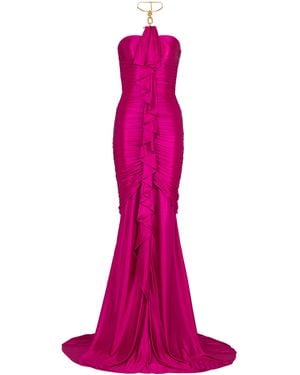 Balmain Long Draped Bustier Dress With Embellished Detail - Pink