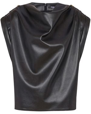 Balmain Faux Leather Draped Top - Black