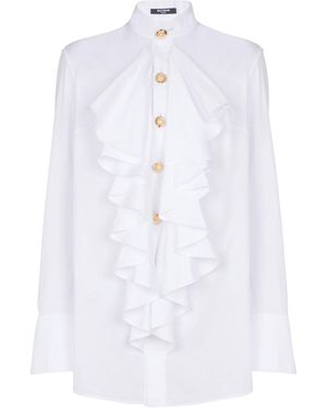 Balmain Ruffled Poplin Shirt - White