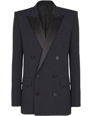 Balmain Grain De Poudre Blazer With Satin Lapels - Blue