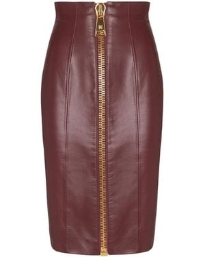 Balmain Lambskin Leather Pencil Skirt - Purple