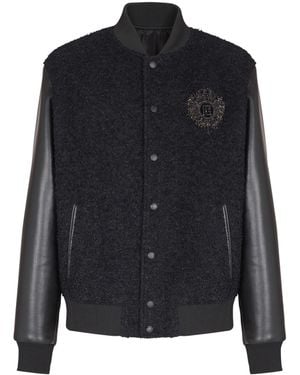 Balmain Varsity Tweed And Faux Leather Jacket - Blue