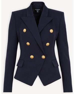 Balmain Fitted Wool 6-Buttons Jacket - Blue
