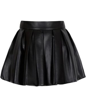 Balmain Short Pleated Faux Leather Skirt - Black