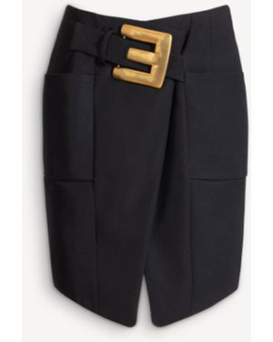 Balmain Belted Grain De Poudre Skirt - Black