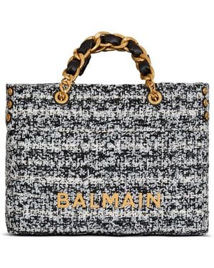 Balmain 1945 Soft Tweed Tote Bag - Blue