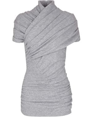 Balmain Draped Cotton Knit Top - Gray