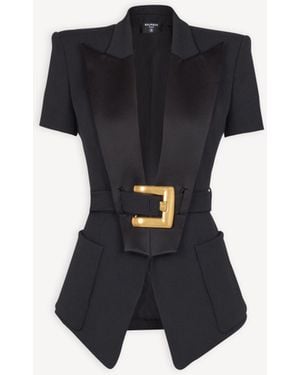 Balmain Wool Blazer With Decorative Belt - Black