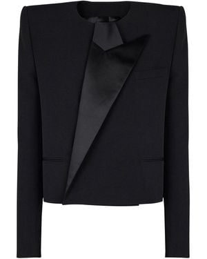 Balmain Cropped Grain De Poudre Jacket With Asymmetrical Collar - Black