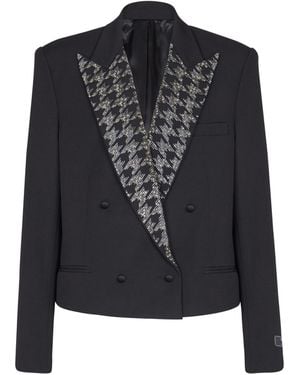 Balmain Grain De Poudre Jacket With Crystals - Black
