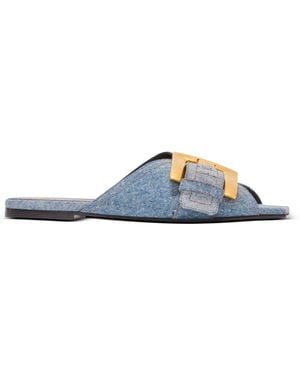 Balmain Anthem Flat Denim Sandals - Blue