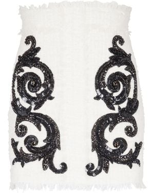 Balmain Baroque Tweed Skirt - White