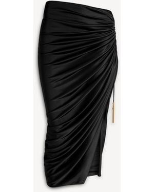 Balmain Flowing Jersey Midi Skirt With Slit - Black