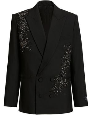 Balmain Wool Blazer With Sand Effect Amethyst Embroidery - Black