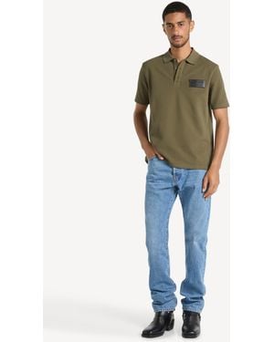 Balmain Polo En Coton Avec Étiquette Vintage En Cuir - Bleu