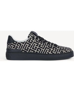 Balmain Baskets B-Court En Cuir Et Jacquard Monogramme - Blanc