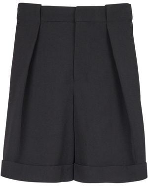 Balmain Pleated Gabardine Shorts - Black
