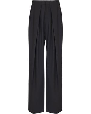 Balmain Wool Twill Pants With Wide Knife Pleats - Black