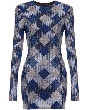 Balmain Gingham Rhinestone Dress - Blue