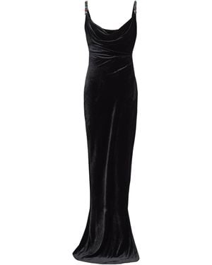 Balmain Long Velvet Dress With Embellished Straps - Black