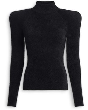 Balmain Fluffy Ribbed Knit Sweater - Blue