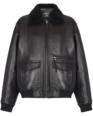 Balmain Lambskin Aviator Bomber Jacket - Black