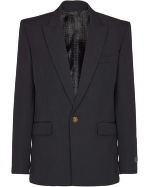 Balmain Grain De Poudre Wool 1-Button Jacket - Blue