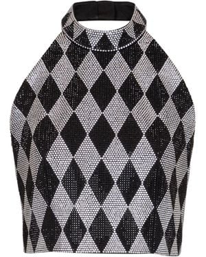 Balmain Diamond Rhinestone Halterneck Top - Black