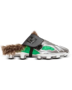 Balmain Half Time Faux Fur-Lined Mules With Technical Fabrics - Green