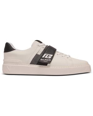 Balmain Calfskin B-Court Trainers With Pb Tongue - White