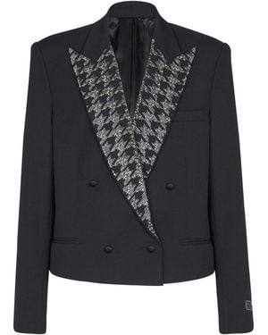 Balmain Grain De Poudre Jacket With Crystals - Black