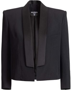 Balmain Cropped Grain De Poudre Jacket - Black