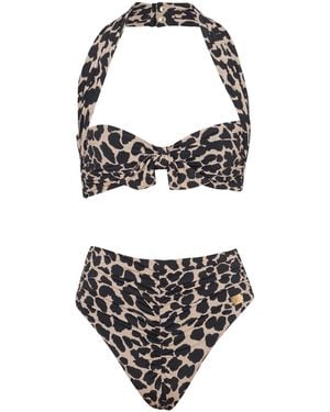 Balmain Two-Piece Leopard Pattern Swimsuit - White