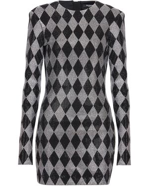 Balmain Short Diamond Rhinestone Dress - Black