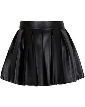 Balmain Short Pleated Faux Leather Skirt - Black
