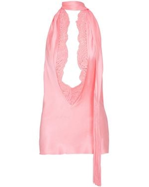 Balmain Backless Fringed Satin Top - Pink
