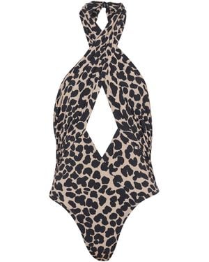 Balmain One-Piece Leopard Pattern Swimsuit - White