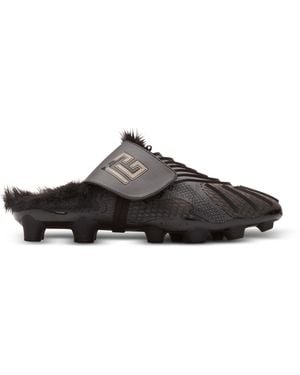 Balmain Half Time Faux Fur-Lined Mules With Technical Fabrics - Black