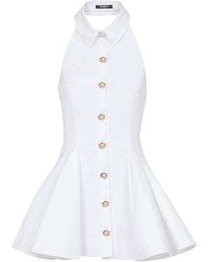 Balmain A-Line Backless Poplin Dress - White