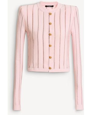 Balmain Cropped Fléchage Knit Cardigan - Pink