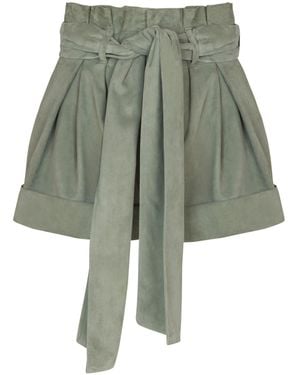 Balmain Suede High-Waisted Shorts - Green