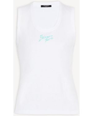 Balmain Relaxed Tank Top With Paris Brush Print - White