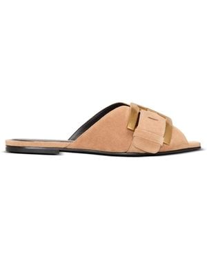 Balmain Flat Suede Leather Anthem Mules - Metallic
