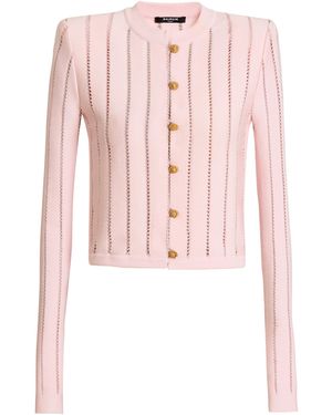 Balmain Cardigan Court En Maille Fléchage - Rose