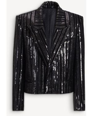 Balmain Cropped Sequin Velvet Jacket - Black