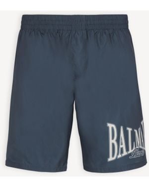 Balmain Swim Shorts With University Logo - Blue