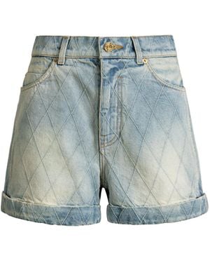 Balmain Topstitched Denim Shorts - Blue