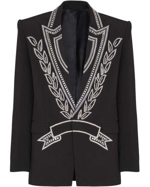 Balmain Crepe 1-Button Jacket With Crystals - Black
