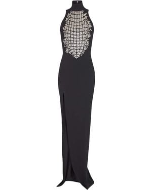 Balmain Long Embroidered Slit Dress - Blue